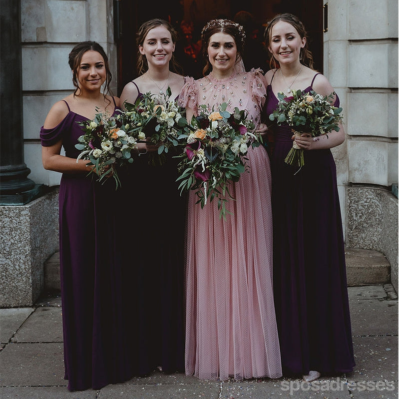 Simple Purple A-line Cold Shoulder Cheap Long Bridesmaid Dresses Online,WG1319