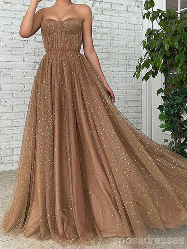 Querida pescoço ouro lantejoulas uma linha barato longo Evening Prom Dresses, Evening Party Prom Dresses, 12350