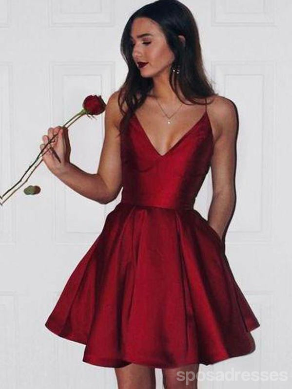 Simple de Satén Corto Barato Rojo Vestidos de Regreso a casa por Debajo de 100, CM380