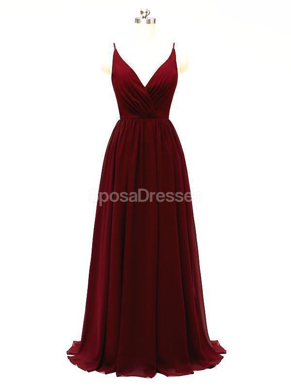 Red Red Spaghetti Straps Chiffon Open Back Cheap Bridesmaid Vestidos Online, WG584