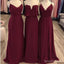 Burgundy Incompatível Barato Chiffon Long Wedding Party Vestidos de Dama de Honra, WG130