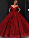 Off Shoulder Red Sparkly Ball Gown Cheap Long Evening Prom Vestidos, Baratos Custom Sweet 16 Vestidos, 18530