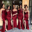 Mismatched Mermaid Burgundy Side Slit Long Cheap Bridesmaid Dresses, WG811