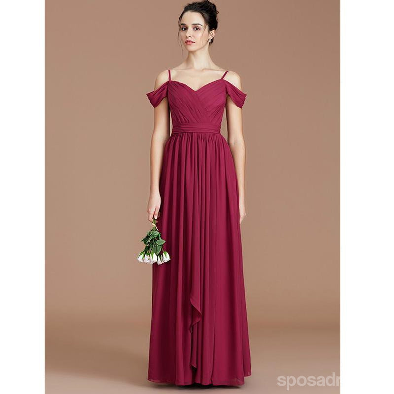 Chiffon Dark Red Spaghetti Straps Long Cheap Bridesmaid Dresses Online, WG676