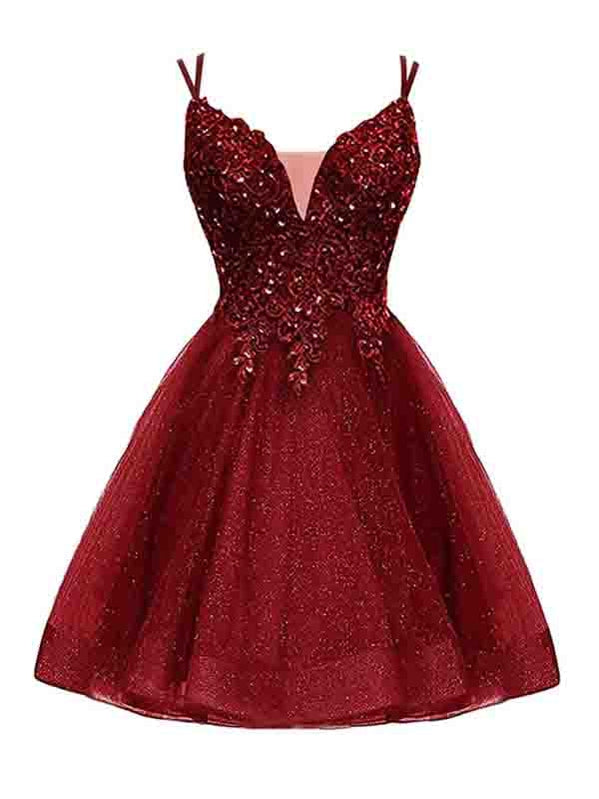 Spaghetti Straps V-neck Homecoming Dresses,Cheap Short Prom Dresses,CM916