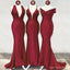 Mismatched Cheap Mermaid Burgundy Sleeveless Long Bridesmaid Dresses Online, WG1146