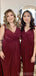 Elegant Mermaid Burgundy V -neck Sleeveless Long Bridesmaid Dresses Online, WG991