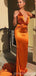 Sexy Burnt Orange Mermaid Halter V-neck Maxi Long Prom Dresses,Evening Dresses,13196