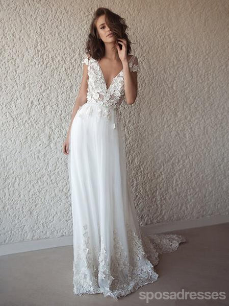 Sexy Backless Cap Sleeves Long Wedding Dresses Online, Cheap Bridal Dresses, WD540