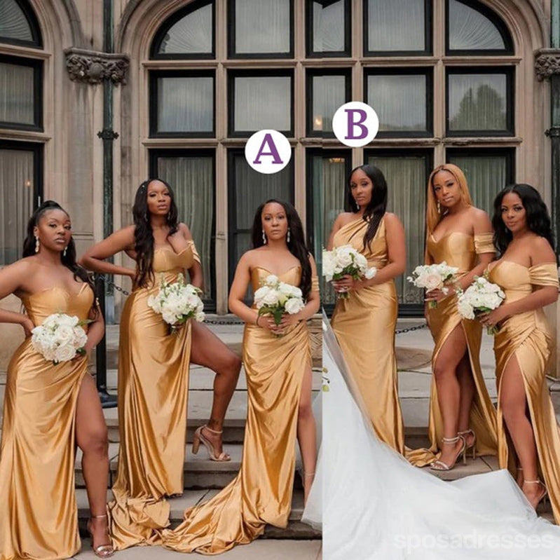 Mismatched Champagne Gold Mermaid Cheap Long Bridesmaid Dresses,WG1348