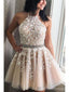 V Neck Dusty Pink Tulle Beaded Short Homecoming Dresses Online, Robes de bal courtes pas chères, CM845