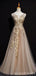 Sweetheart Neck Gold Sequin A-line Vestidos largos baratos del baile de fin de curso de la tarde, vestidos del baile de fin de curso del partido de tarde, 12350