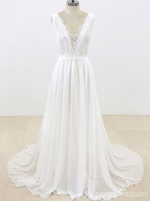 Élégant V Neck Cheap Beach Wedding Dresses Online, WD374