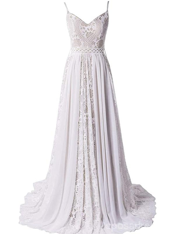 Simple V Neck Lace A-line Wedding Dresses, Cheap Wedding Gown, WD726