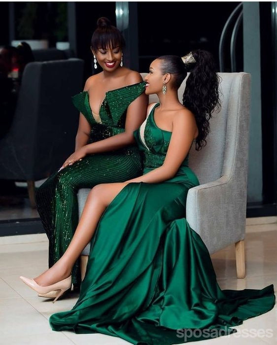 Sexy Mermaid Green Side Slit Cheap Maxi Long Bridesmaid Dresses,WG1695