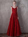 Lace Straps Dark Red A-line V-neck Cheap Long Evening Prom Dresses, Evening Party Prom Dresses, 18645