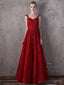 Lace Straps Dark Red A-line V-neck Cheap Long Evening Prom Dresses, Evening Party Prom Dresses, 18645