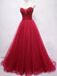 Sweetheart Beaded Dark Red Long Evening Prom Dresses, Cheap Custom Party Prom Dresses, 18594