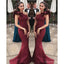 Burgundy One Shoulder Sexy Mermaid Long Bridesmaid Dresses Gown Online,WG1089