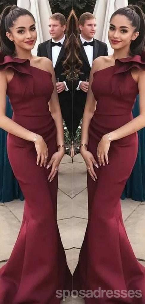 Burgundy One Shoulder Sexy Mermaid Long Bridesmaid Dresses Gown Online,WG1089