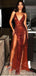 Sexy Rust Sheath High Slit Spaghetti Straps Maxi Long Prom Dresses,13226