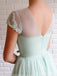 Mint Green A-line Short Sleeves Jewel High Slit Long Prom Dresses Online,12795