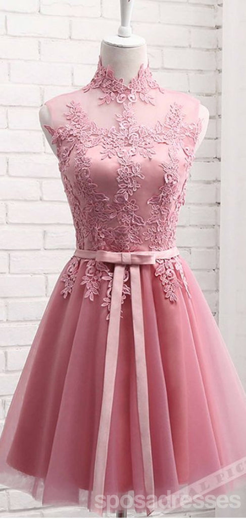 V Neck Dusty Pink Tulle Beaded Short Homecoming Dresses Online, Robes de bal courtes pas chères, CM845