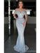 Sexy Silver Mermaid Off Shoulder Maxi Long Prom Dresses,Evening Dresses,13158