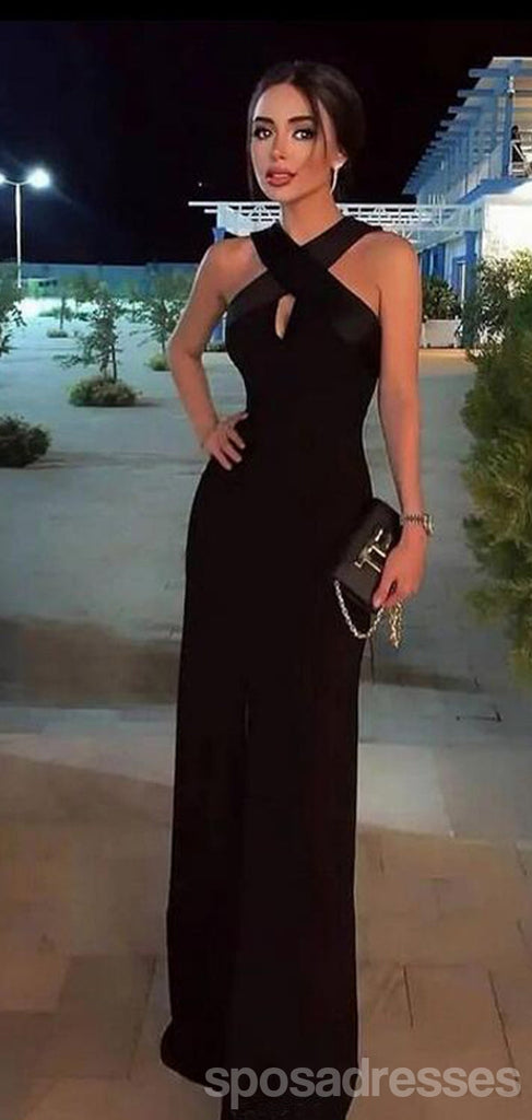 Sexy Black Sheath Halter Maxi Long Prom Dresses,Evening Dresses,13204