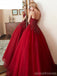 Red A-line Spaghetti Straps V-neck Long Prom Dresses Online, Dance Dresses,12571