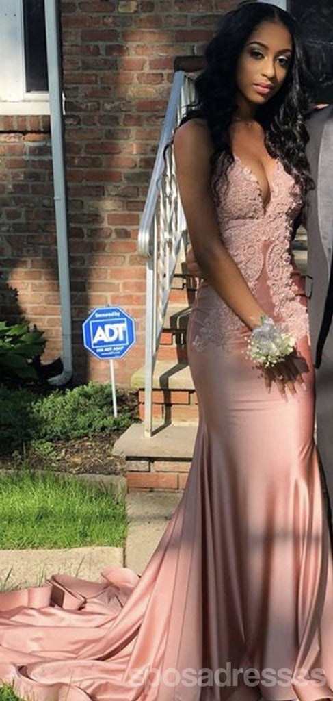 Sexy Pink Mermaid Spaghetti Straps V-neck Maxi Long Prom Dresses,Evening Dresses,13189