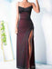 Black-Red Mermaid Spaghetti Straps High Slit Cheap Long Prom Dresses,12945