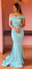 Sky Blue Mermaid Off Shoulder Cheap Long Bridesmaid Dresses,WG1464