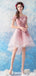 V Neck Dusty Pink Tulle Beaded Short Homecoming Dresses Online, Robes de bal courtes pas chères, CM845