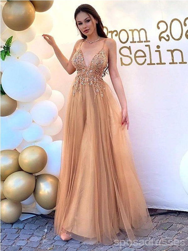 Sweetheart Neck Gold Pailletten A-Linie Günstige lange Abend Prom Kleider, Abend Party Prom Kleider, 12350