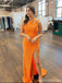 Sexy Orange Mermaid One Shoulder High Slit Maxi Long Prom Dresses,13198