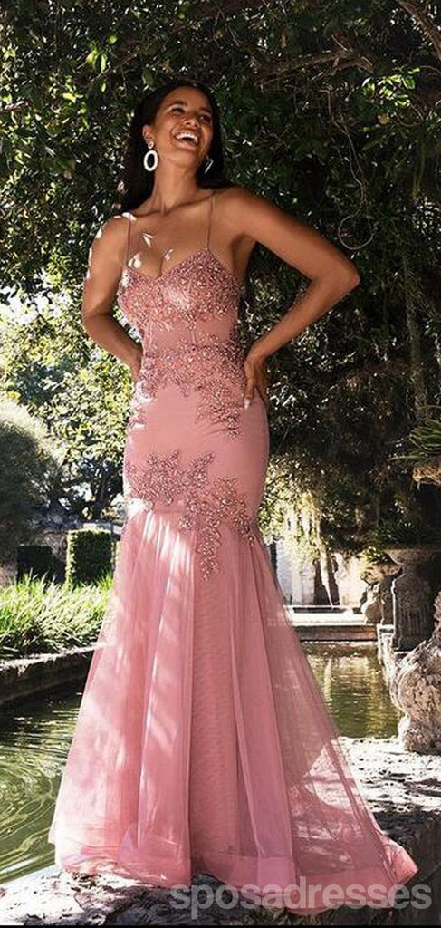 Sexy Pink Mermaid Spaghetti Straps Maxi Long Prom Dresses,Evening Dresses,13170