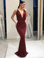 Sexy Red Mermaid V-neck Maxi Long Prom Dresses,Evening Dresses,13132