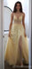 Sweetheart Neck Gold Pailletten A-Linie Günstige lange Abend Prom Kleider, Abend Party Prom Kleider, 12350