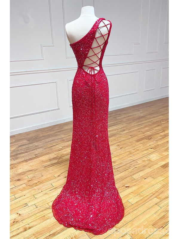 Sexy Red Mermaid One Shoulder Maxi Long Prom Dresses,Evening Dresses,13153