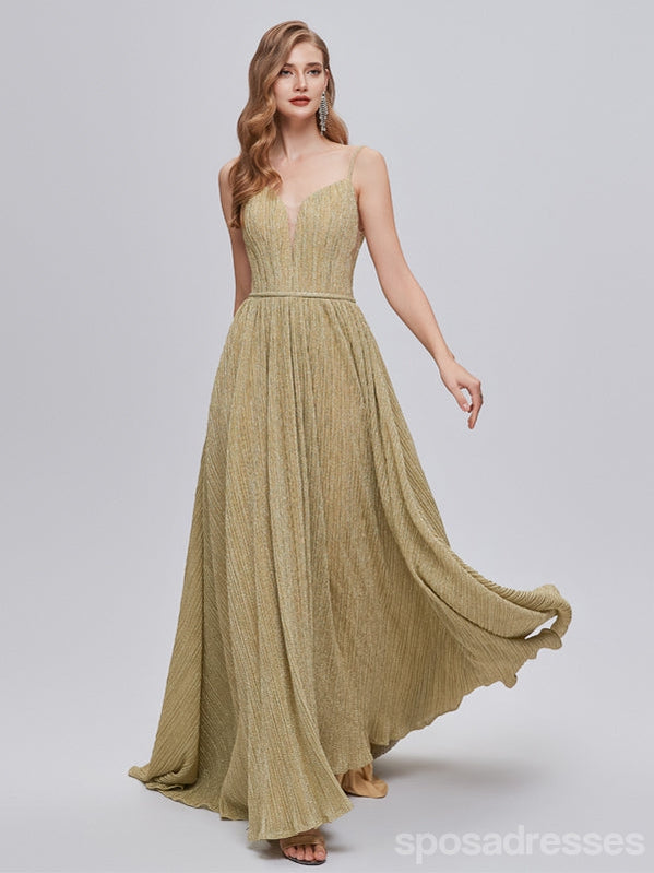 Sweetheart Neck Gold Pailletten A-Linie Günstige lange Abend Prom Kleider, Abend Party Prom Kleider, 12350