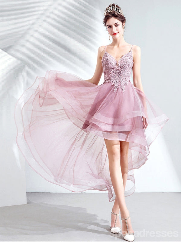 Pink Spaghetti Straps V-neck Homecoming Dresses,Cheap Short Prom Dresses,CM885