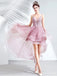 V Neck Dusty Pink Tulle Beaded Short Homecoming Dresses Online, Robes de bal courtes pas chères, CM845