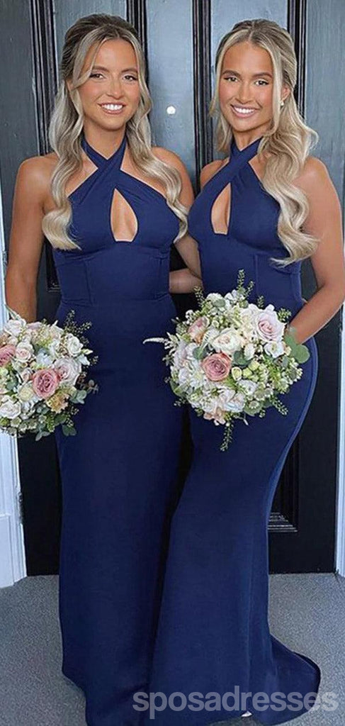 Unique Royal Blue Mermaid Halter Cheap Long Bridesmaid Dresses,WG1475