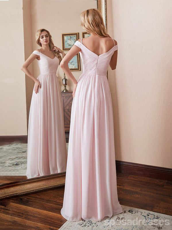 Simple Pink A-line Off Shoulder Spaghetti Straps Long Prom Dresses Online, Dance Dresses,12570