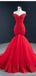 Red Mermaid V-neck Off Shoulder Long Party Prom Dresses Online,12566