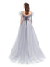 Grey A-line Short Sleeves Off Shoulder Long Prom Dresses Online,12775