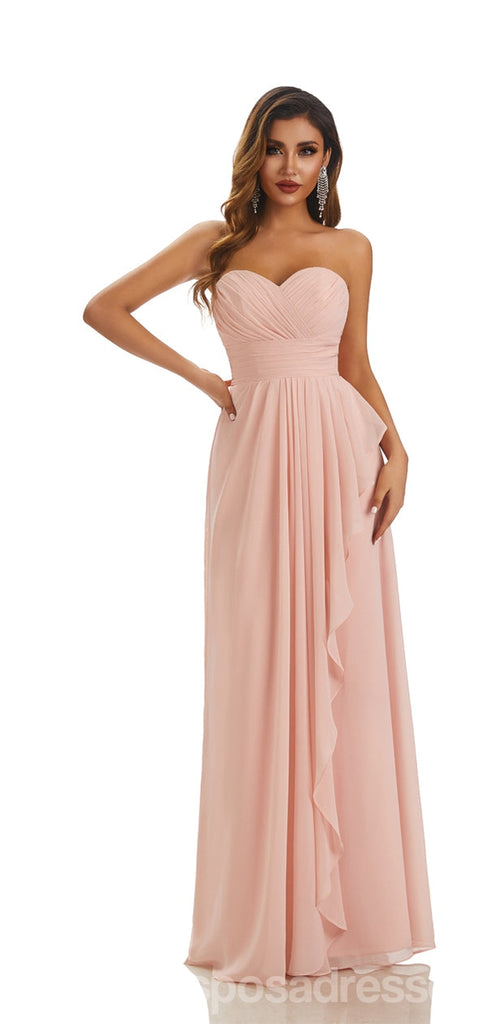 Pink A-line Strapless Sweetheart Cheap Chiffon Long Bridesmaid Dresses,WG1609