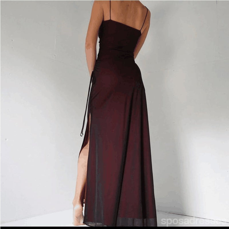 Simple Red Sheath Spaghetti Straps High Slit Long Bridesmaid Dresses Online,WG1200