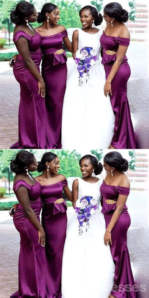 Purple Mermaid Off Shoulder Cheap Long Bridesmaid Dresses,WG1460